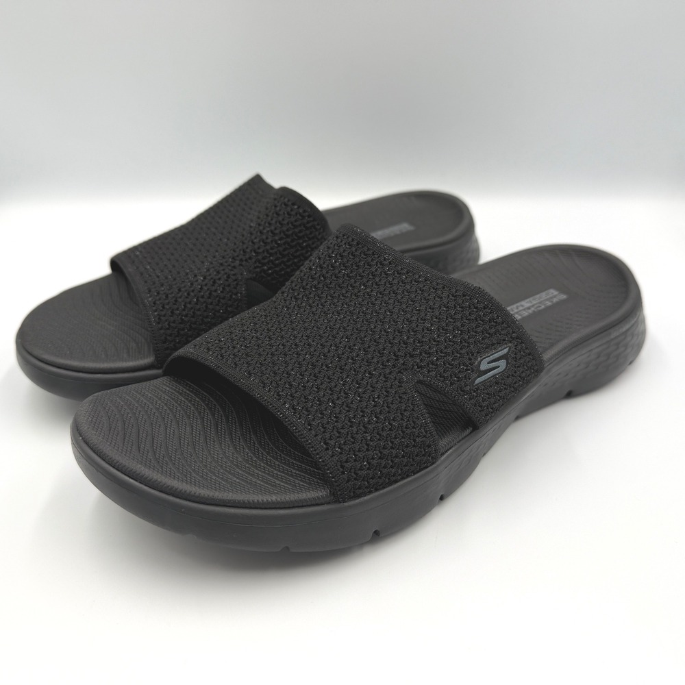Skechers Go Walk Flex Sandals Women 11 Timeless Black NWT Sparkle Knit Slides - Picture 3 of 16